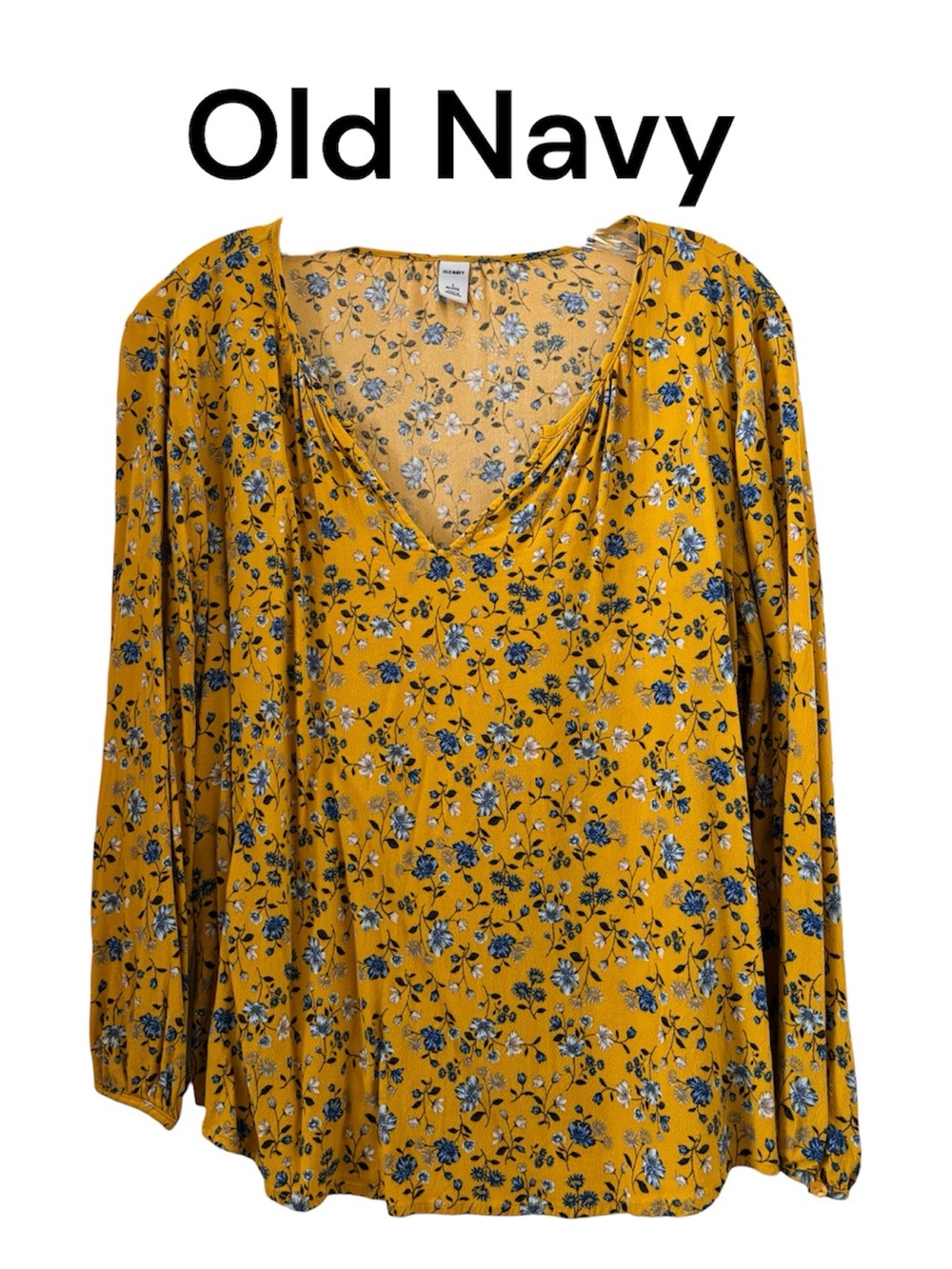 Old Navy Mustard Floral V-Neck 3/4 Sleeve Top LP